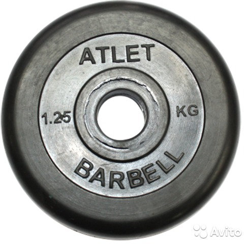 Диск обрезиненный "Атлет", чёрный, 51 мм, 1,25 кг 
